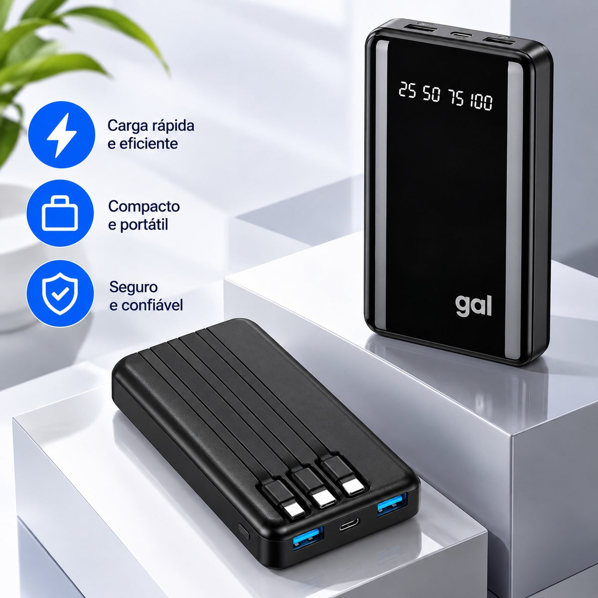 Power Bank 20000mAh com Cabos Integrados e Visor de Carga — imagem 4 de 9