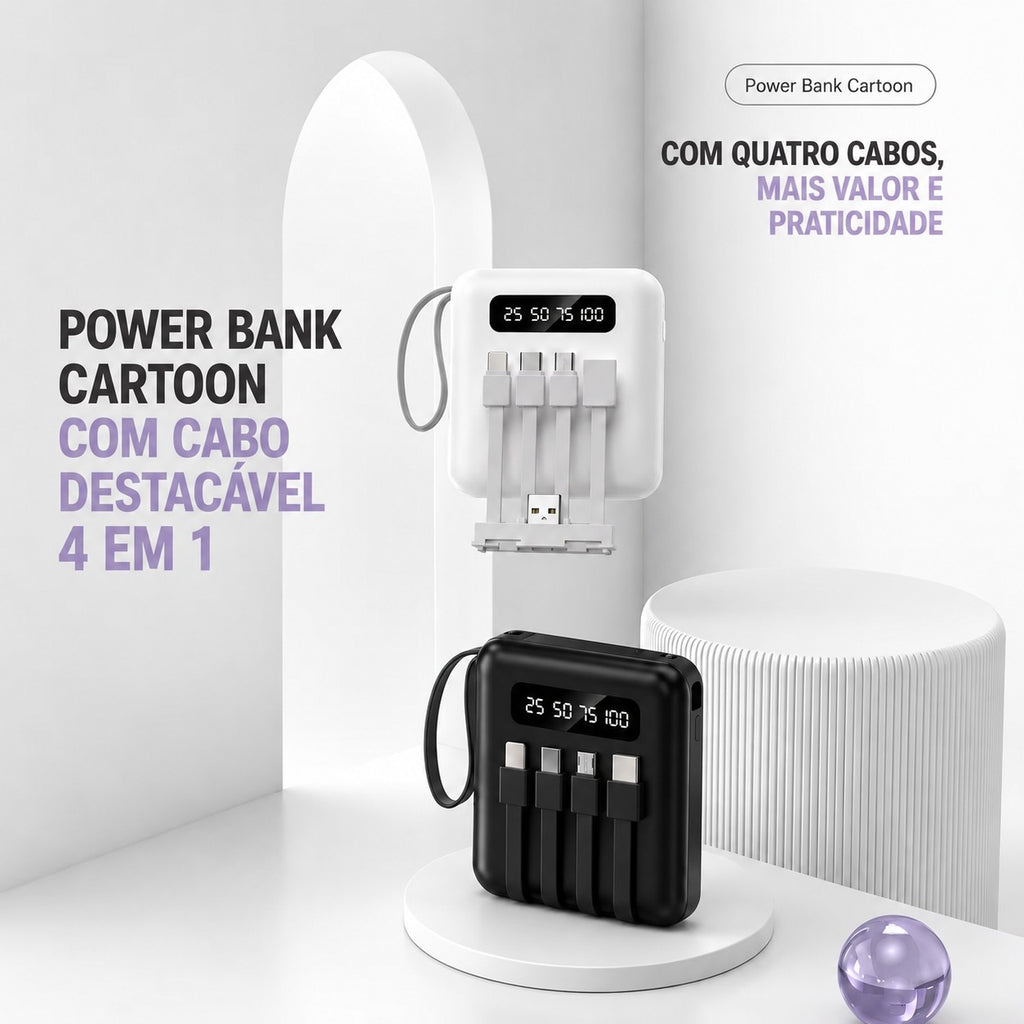 Power Bank 10000mAh com 4 Cabos Integrados e Visor Digital — imagem 2 de 8