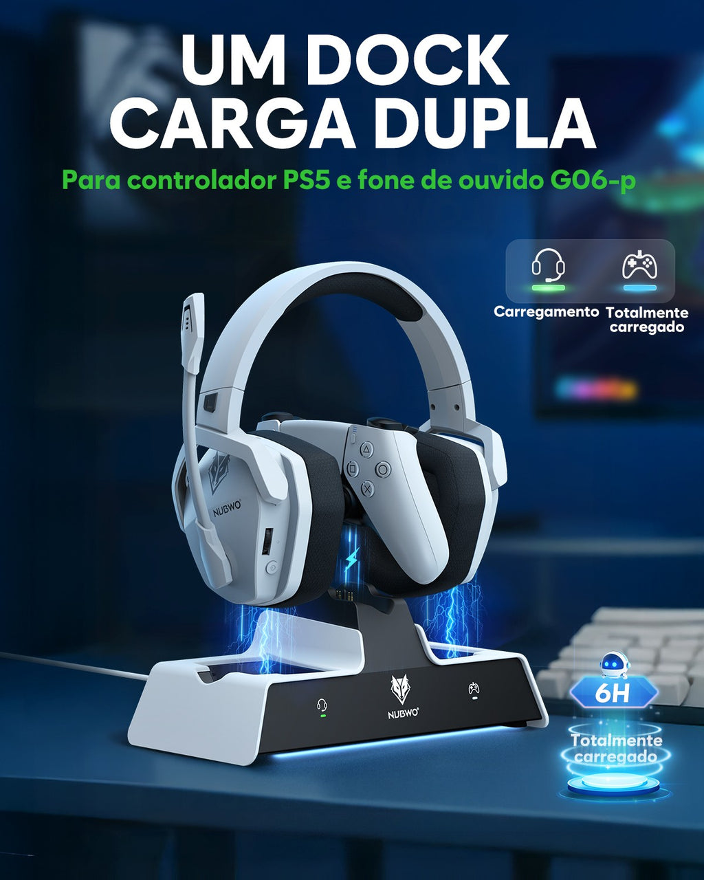 Headset Gamer NUBWO G06 Sem Fio com Microfone — imagem 13 de 28