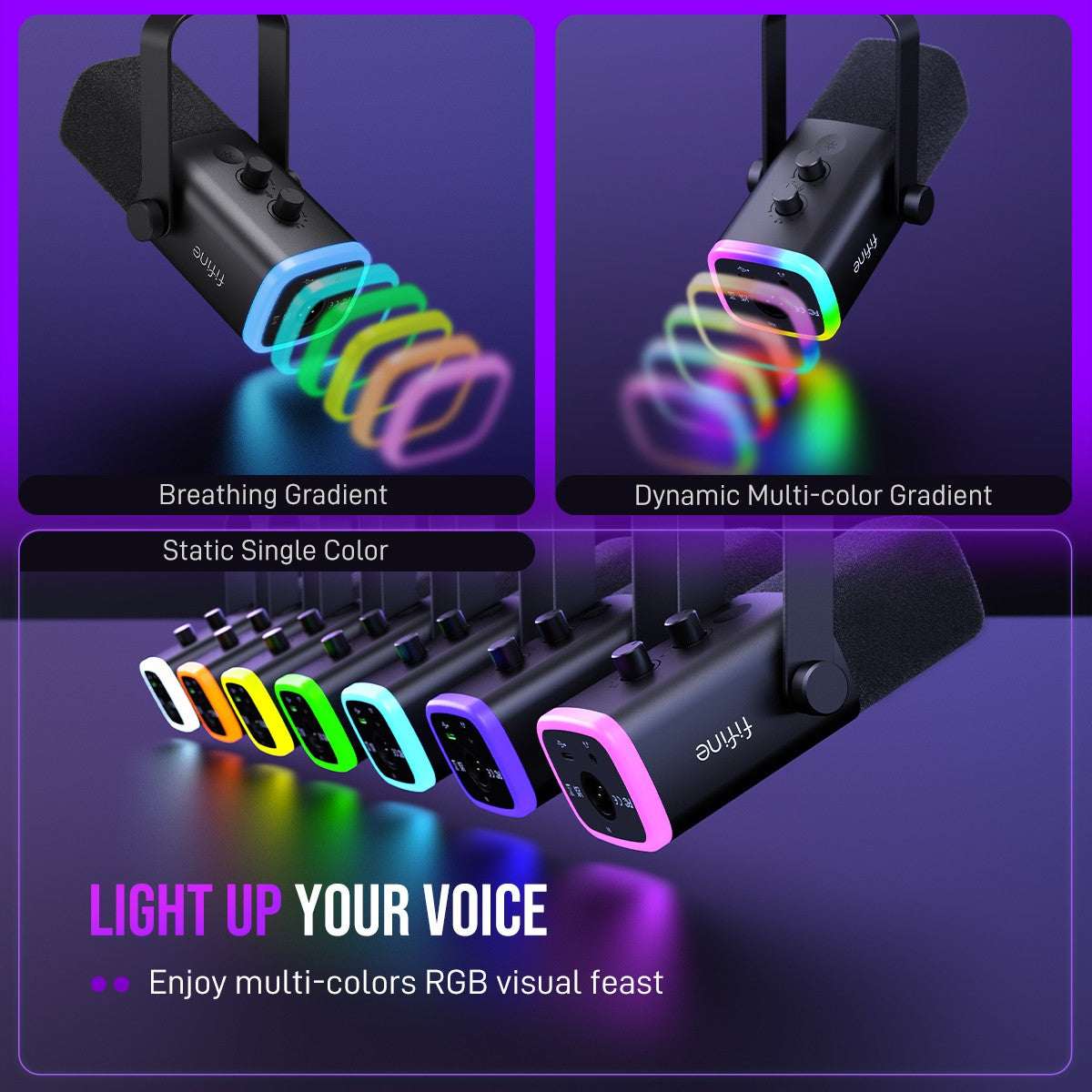 Microfone Dinâmico FIFINE AM8 USB-C e XLR com RGB — imagem 8 de 19