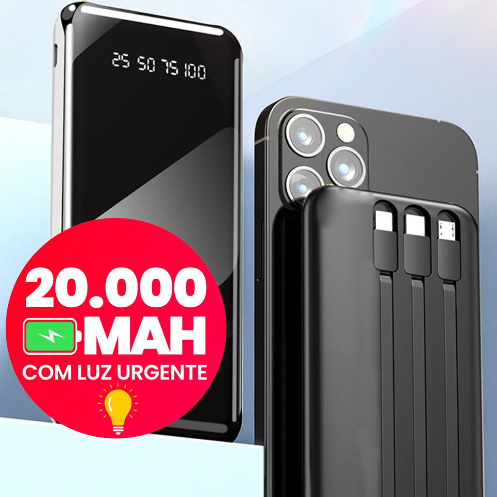 Power Bank 20000mAh com Cabos Integrados e Visor de Carga — imagem 2 de 9