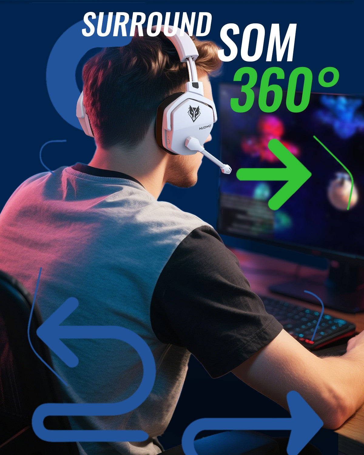 Headset Gamer NUBWO G06 Sem Fio com Microfone — imagem 22 de 28