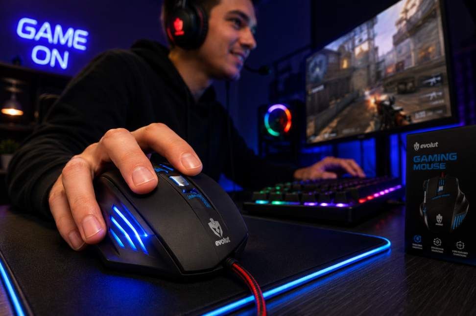 Mouse Gamer Evolut Predator RGB 2400 DPI 6 Botões — Alta Precisão — Hive