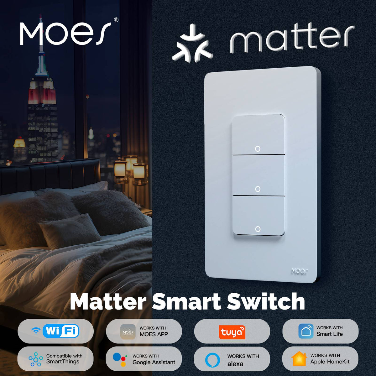 Interruptor Inteligente Wi-Fi MOES Matter — Casa Inteligente — Hive