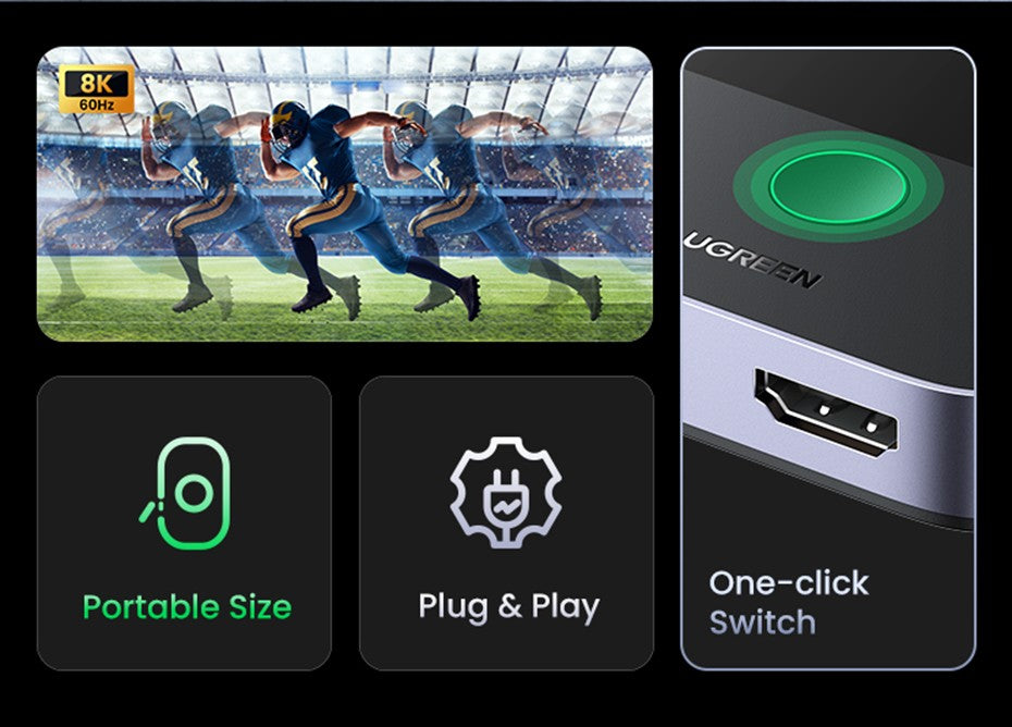 Switch HDMI 2.1 UGREEN 8K 60Hz — 2 Entradas 1 Saída para PS5 e Xbox