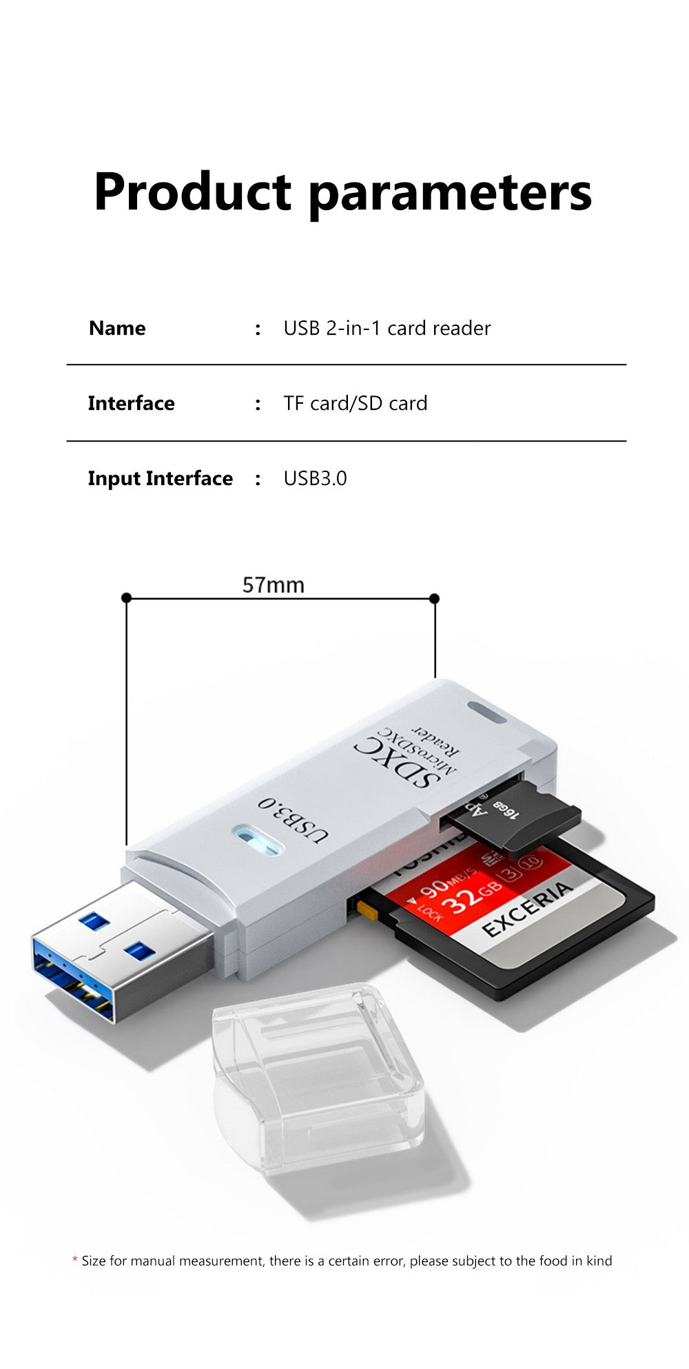 Leitor de Cartão USB 3.0 2 em 1 — SD, Micro SD e TF