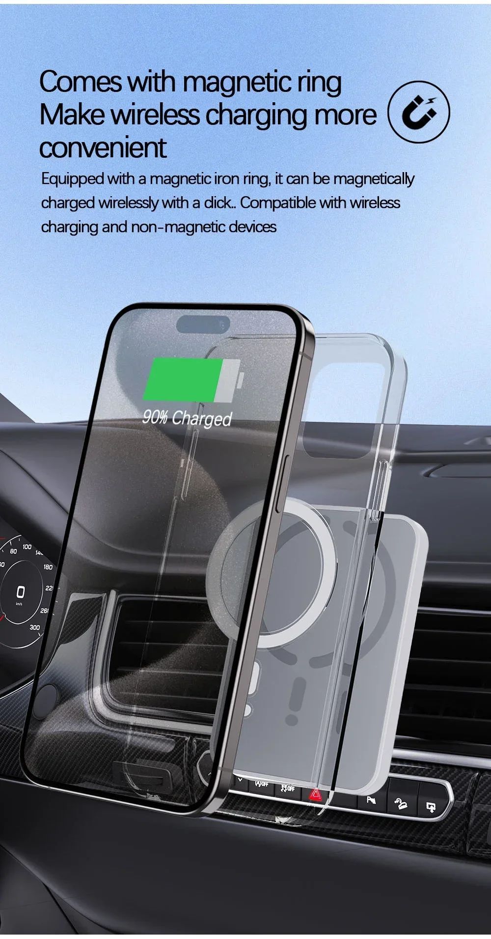 Carregador Veicular Magnético VIKEFON até 15W com Suporte 360° — imagem 4 de 9