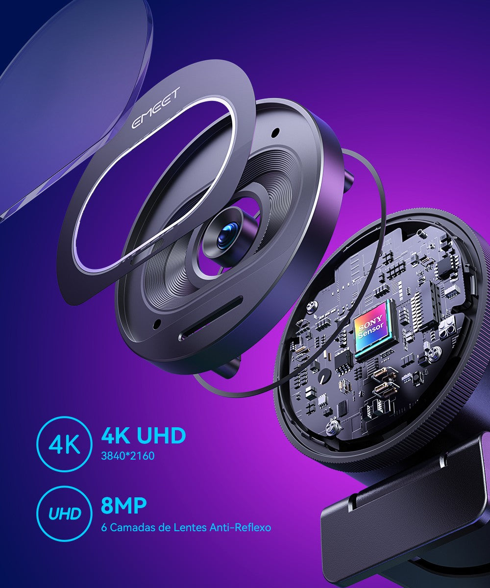 Webcam EMEET S600 4K com Autofoco e Microfones Duplos — imagem 4 de 13