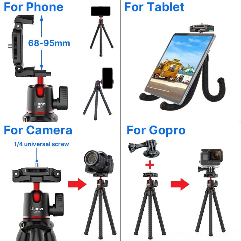 Mini Tripé Flexível Ulanzi MT-11 — GoPro, Smartphone e DSLR