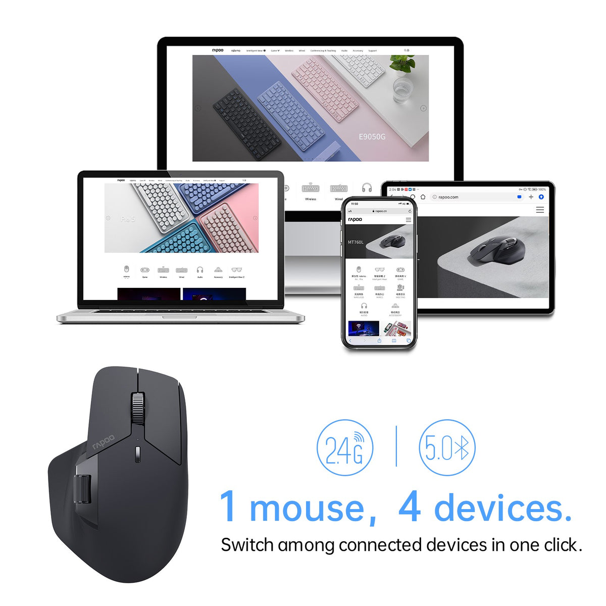 Mouse Rapoo MT760L ou MT760M Multimodo Recarregável 4000 DPI — imagem 5 de 8