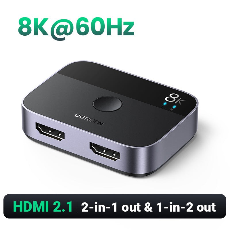 Switch HDMI 2.1 UGREEN 8K 60Hz — 2 Entradas 1 Saída para PS5 e Xbox