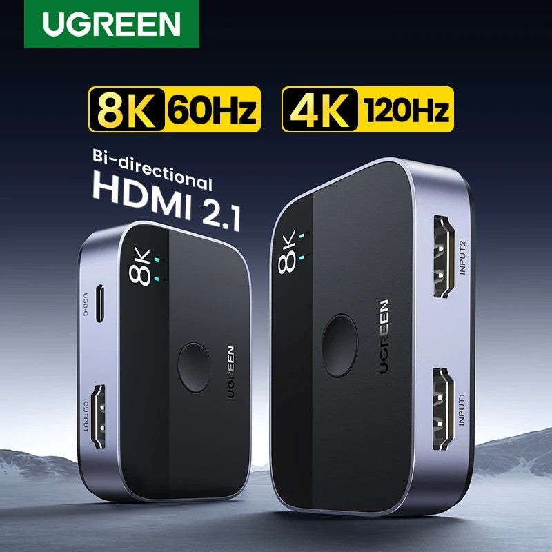 Switch HDMI 2.1 UGREEN 8K 60Hz — 2 Entradas 1 Saída para PS5 e Xbox
