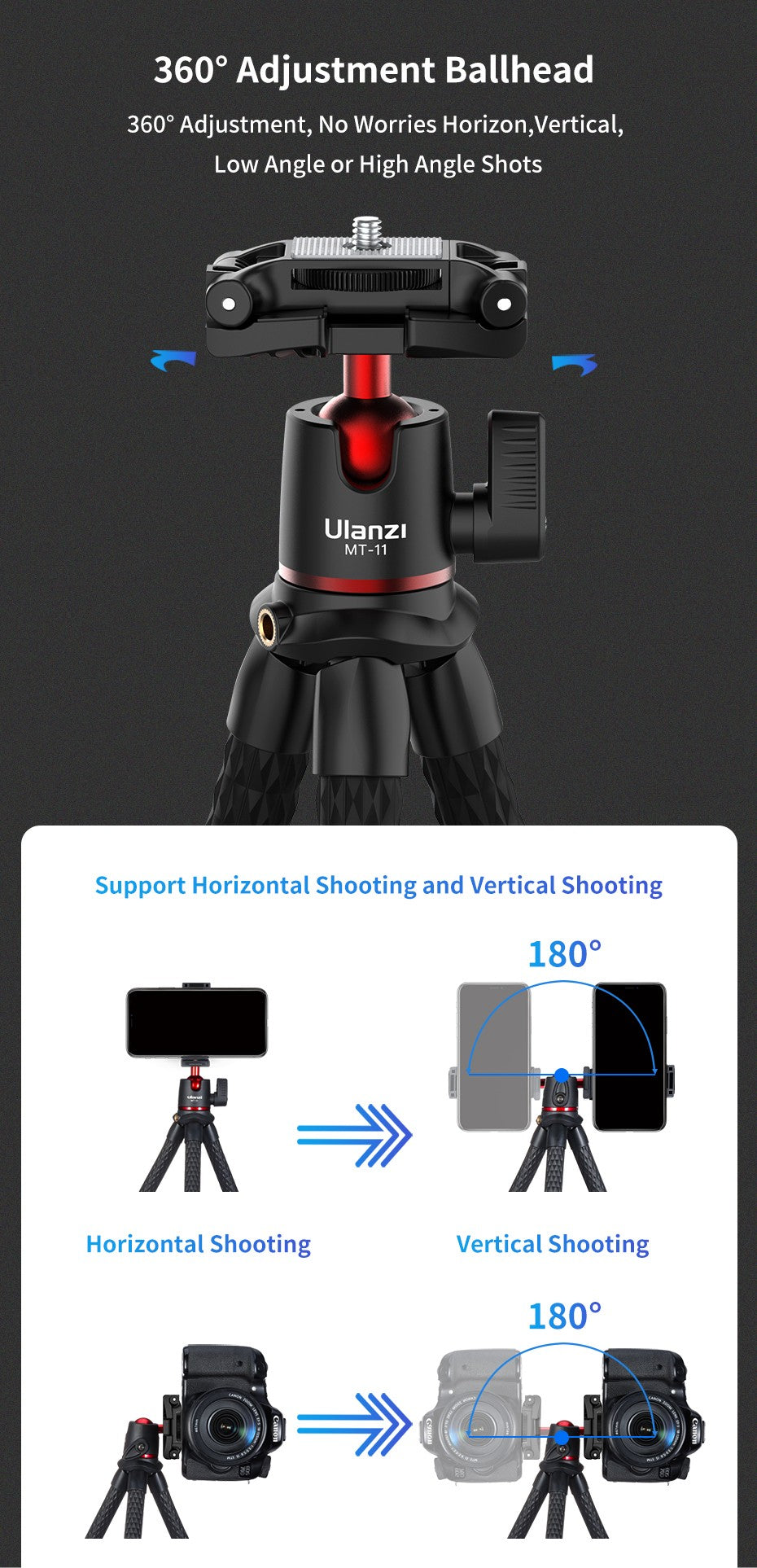 Mini Tripé Flexível Ulanzi MT-11 — GoPro, Smartphone e DSLR