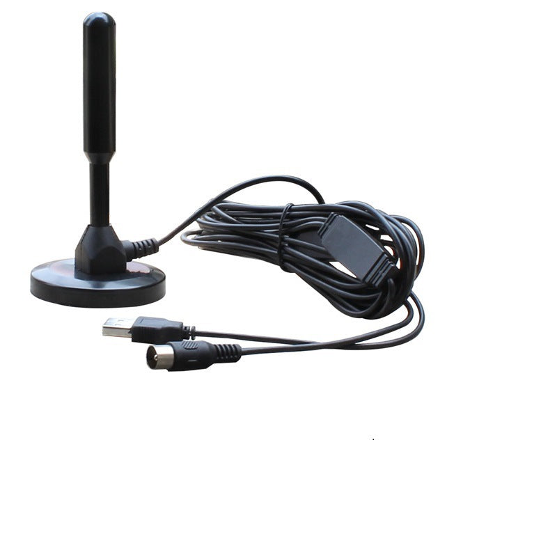 Antena cilíndrica preta com base e cabos, sem faixa vermelha.
