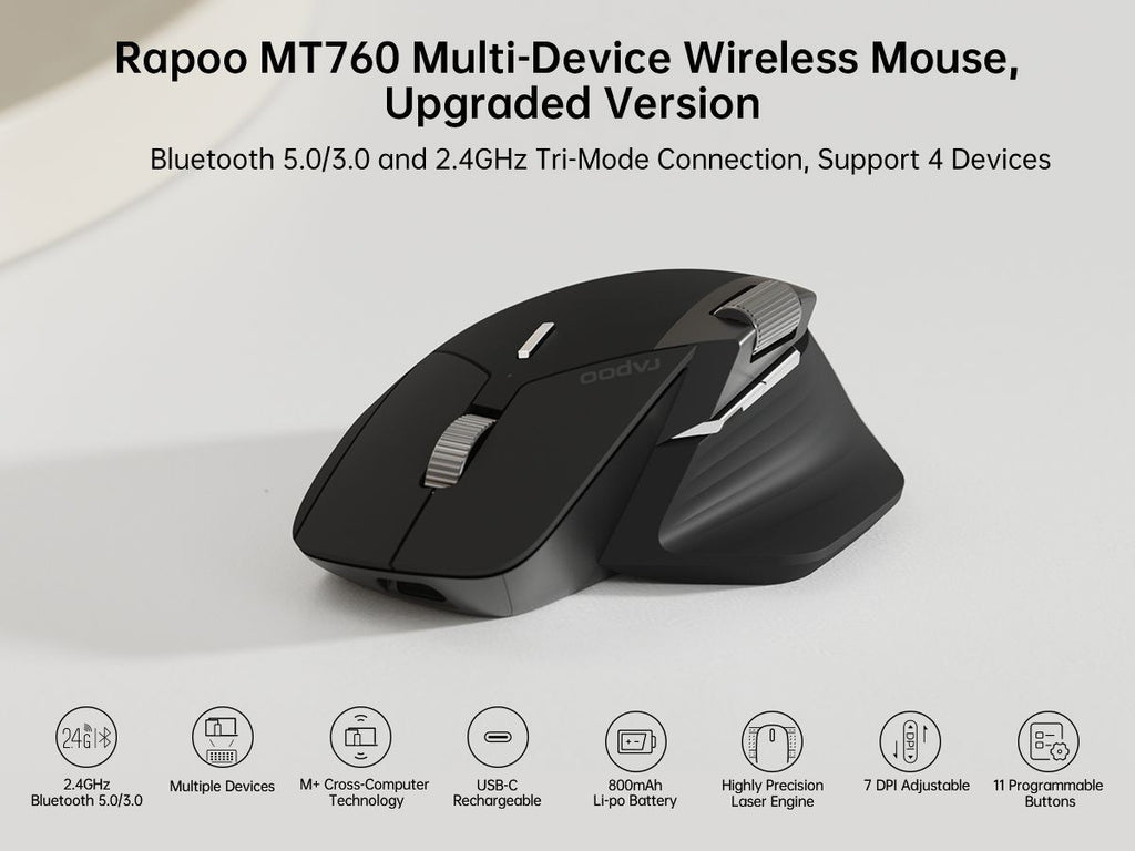 Mouse Rapoo MT760L ou MT760M Multimodo Recarregável 4000 DPI — imagem 6 de 8