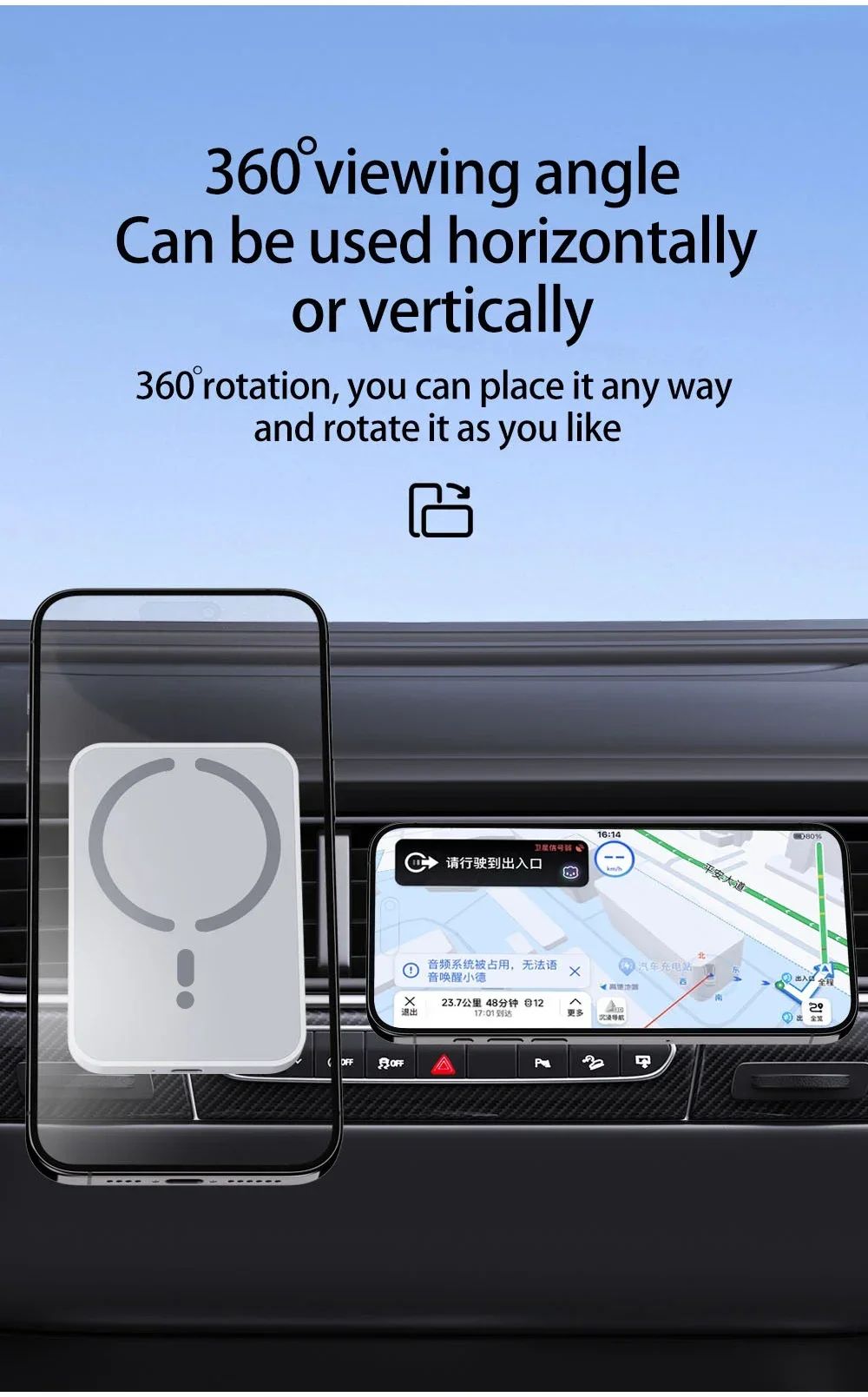 Carregador Veicular Magnético VIKEFON até 15W com Suporte 360° — imagem 2 de 9