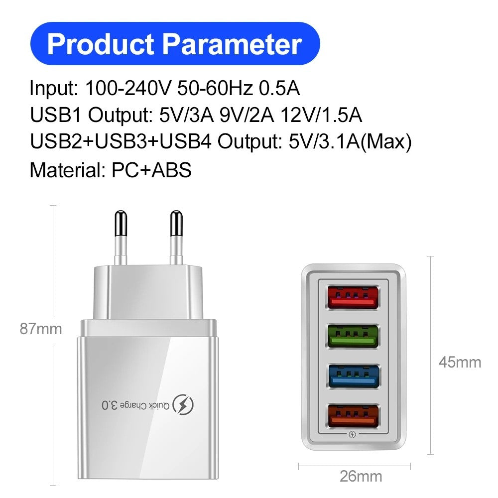 Carregador USB 4 Portas Quick Charge 3.0 — 20W com Carga Rápida — imagem 8 de 8