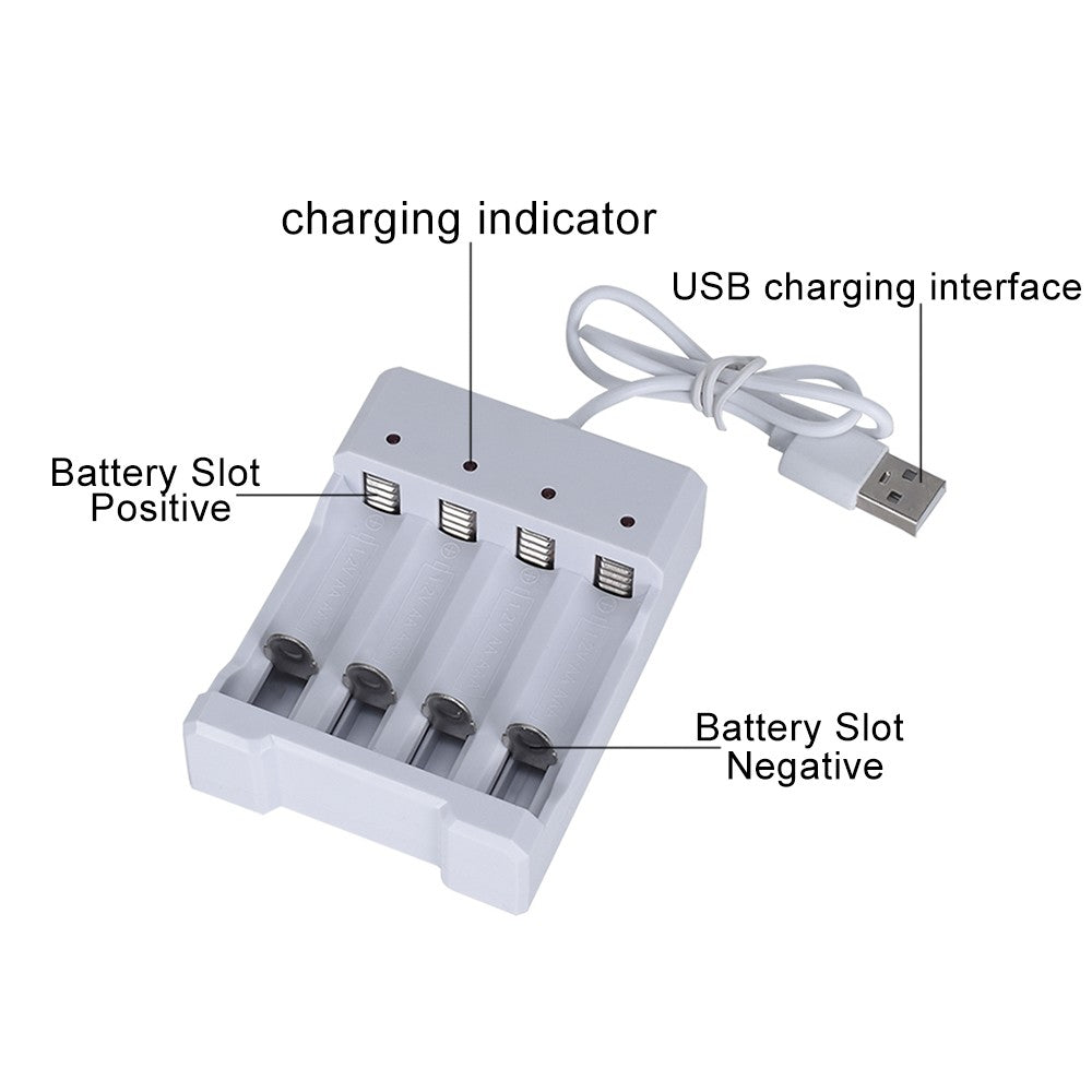 Carregador de Pilhas AA e AAA USB — 4 Slots com Proteção contra Curto-Circuito