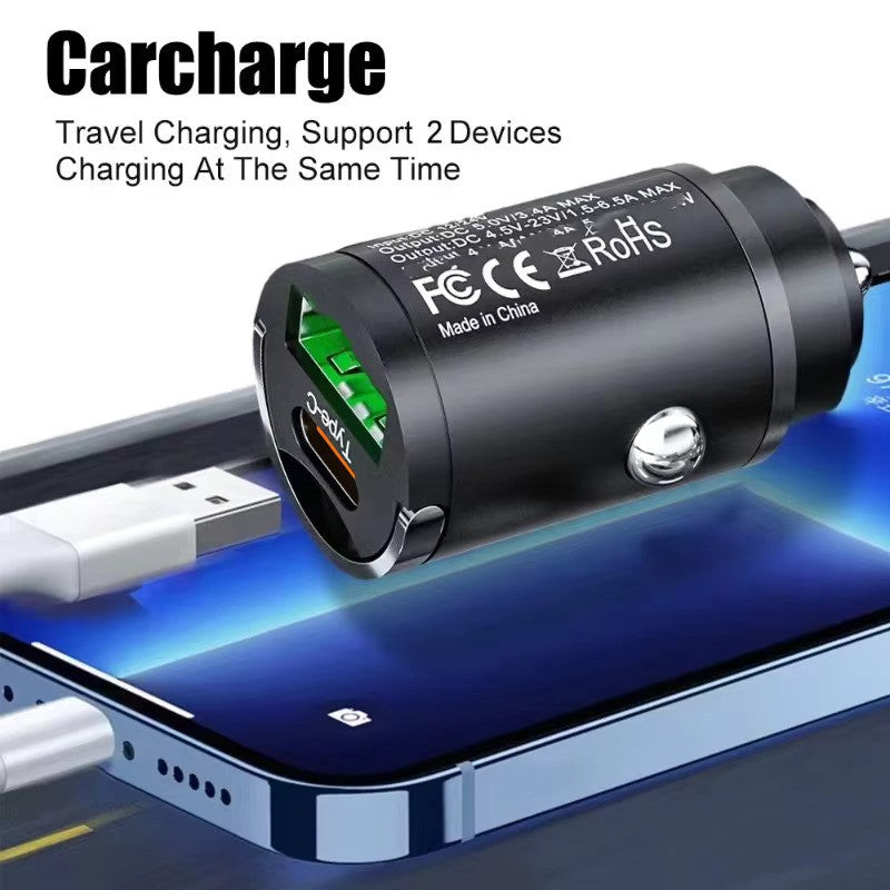 Carregador Veicular Mini USB-A e USB-C com Anel de Remoção — imagem 1 de 7