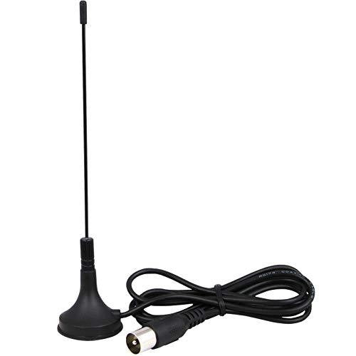 Antena de haste fina preta com base e cabo estendido em laço.