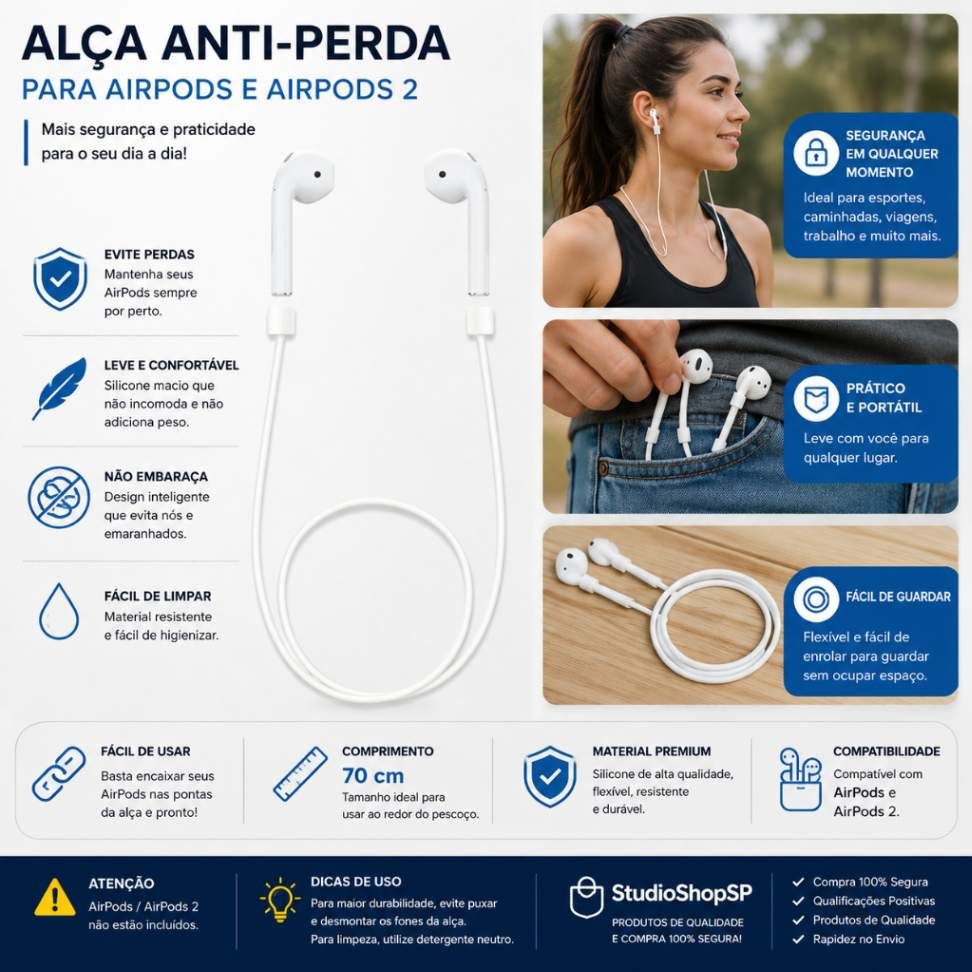Cordão de Segurança Anti-Perda para AirPods