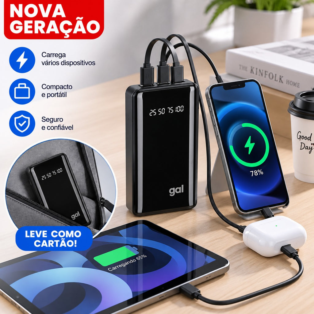 Power Bank 20000mAh com Cabos Integrados e Visor de Carga — imagem 5 de 9