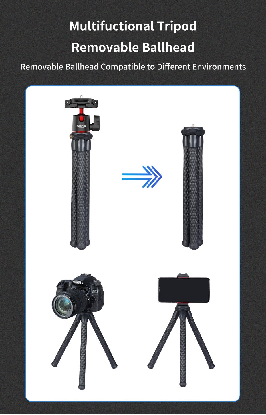 Mini Tripé Flexível Ulanzi MT-11 — GoPro, Smartphone e DSLR