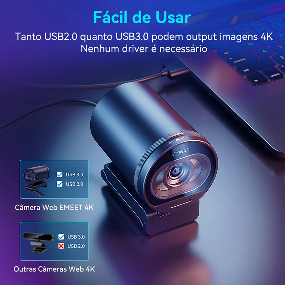 Webcam EMEET S600 4K com Autofoco e Microfones Duplos — imagem 9 de 13